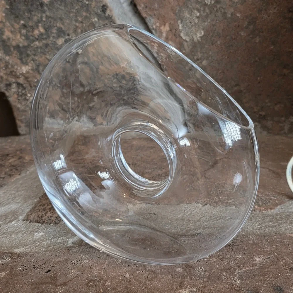 Modern Hand Blown Clear Glass Donut Vase Asymmetrical Torus Sculptural 7.5in